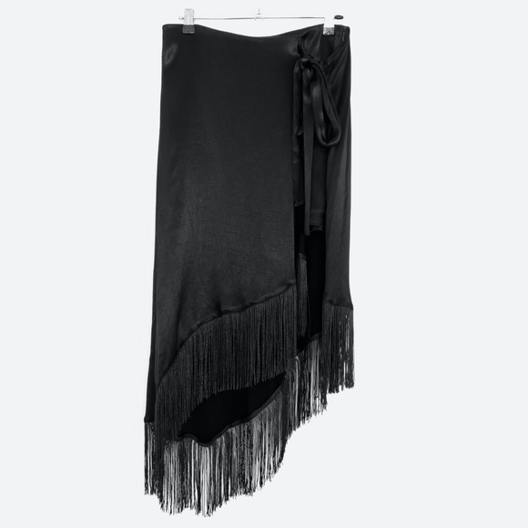 Zara Fringed Black Pareo Skirt NWT - Picture 2 of 9